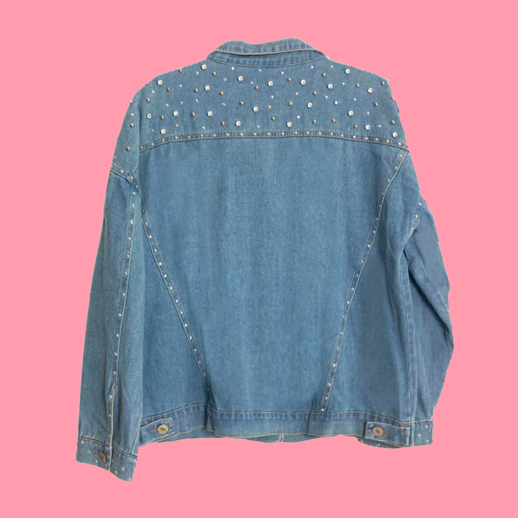 Custom Made Denim Embellished Oversized Jacket – Pink Halo